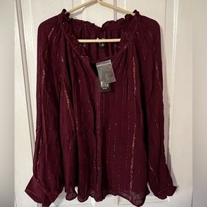 a.n.a. Women’s Long Sleeve Maroon and Gold Blouse NWT